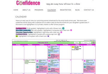 Girls with Confidence event calendar
