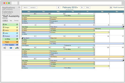 Office staff scheduling calendar