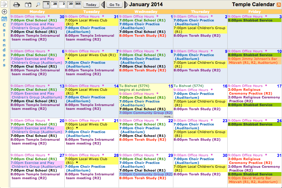 Sample Calendars: view screenshots live versions of online sample