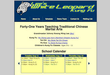 Lee's Kung Fu class calendar