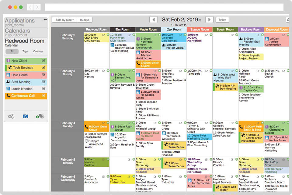 Side-by-side conference room booking calendar