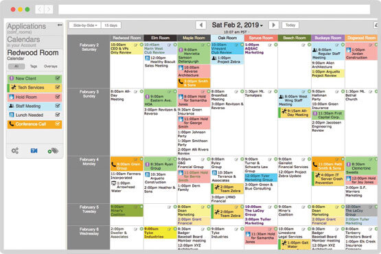 Side-by-side conference room booking calendar