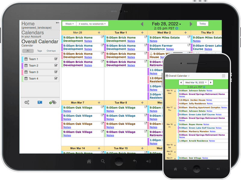 Contractor calendar on mobile devices