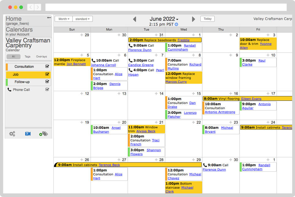 Contractor scheduling calendar