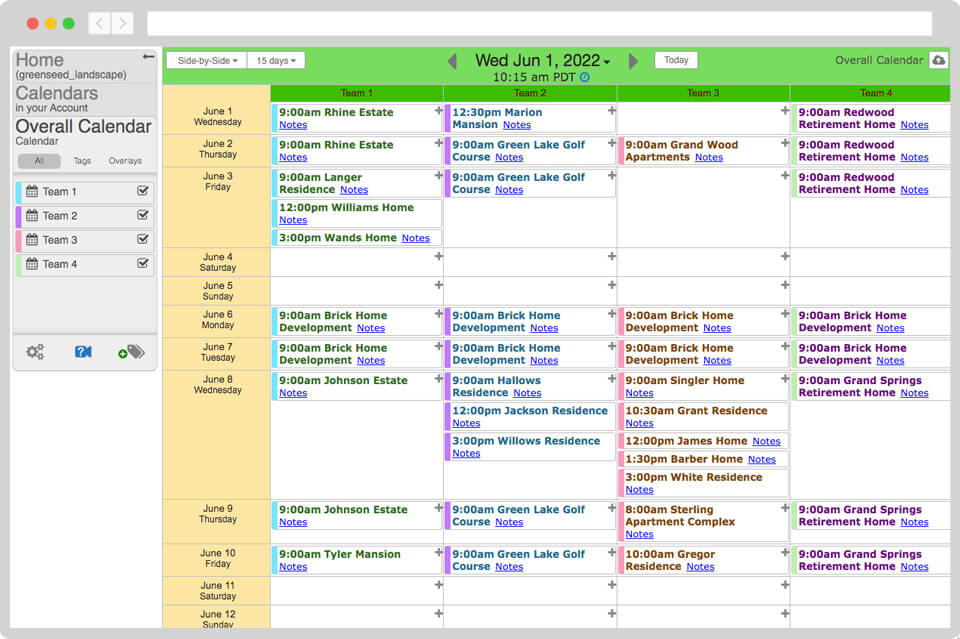 Landscaping service calendar