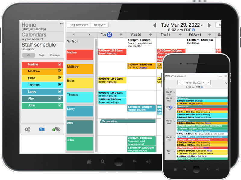Group calendar on mobile devices