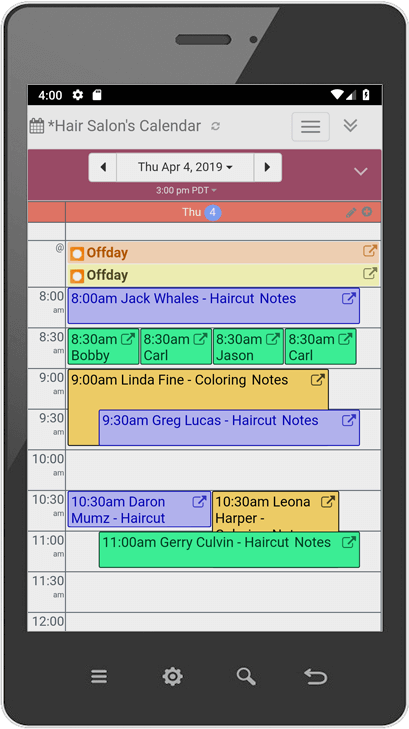 Mobile calendar day view