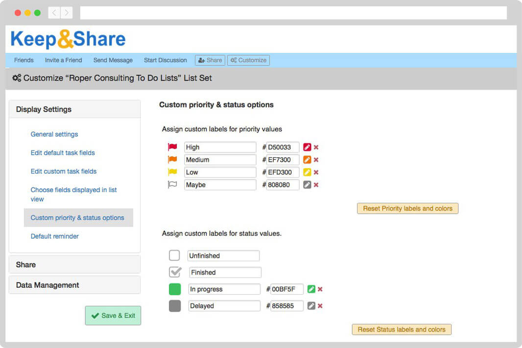 Add status and priority labels to tasks