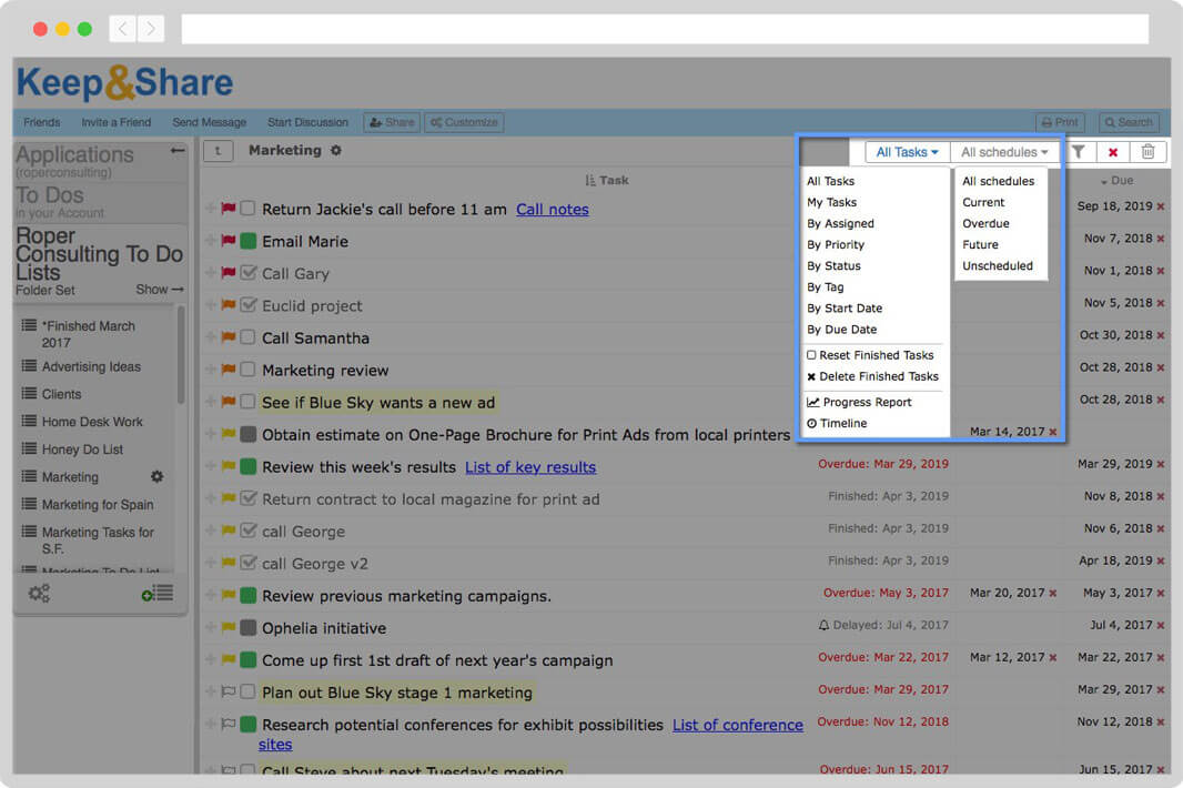 Filter and sort tasks