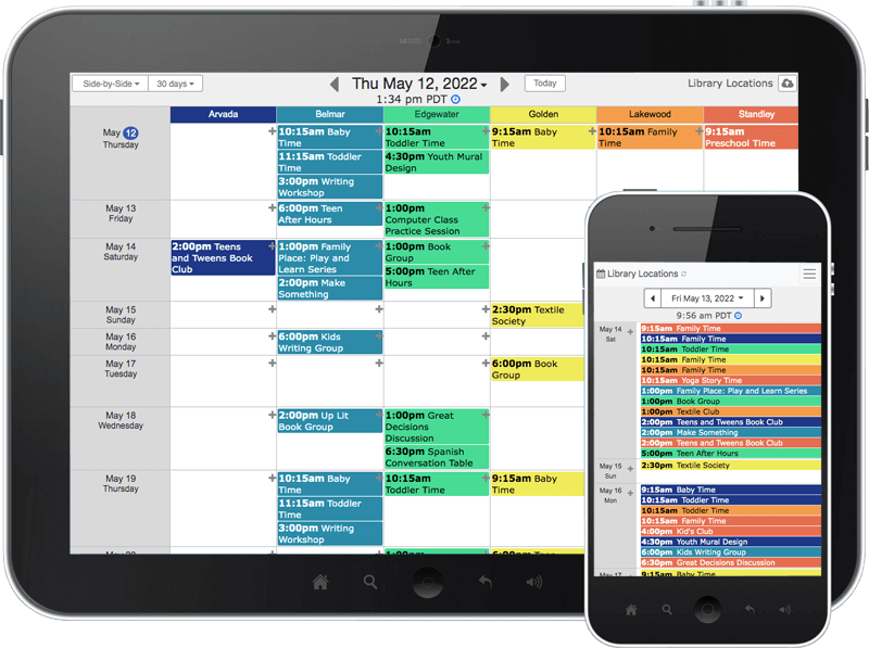 Side-by-side calendars on mobile devices